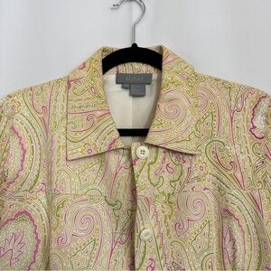 Vintage 90s Eccoci Women’s Paisley Print Cream Pink Suede Blazer Jacket sz 10